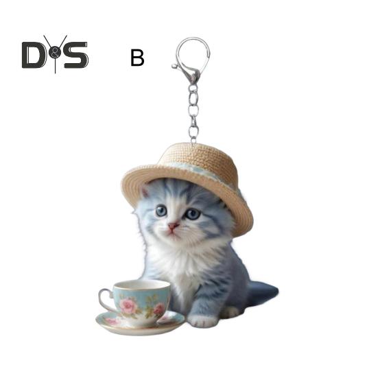 Cartoon Cat Acrylic Pendant Hanging Ornament High Durability Easy To Hang Decorative Car Rearview Mirror Keychain Pendant