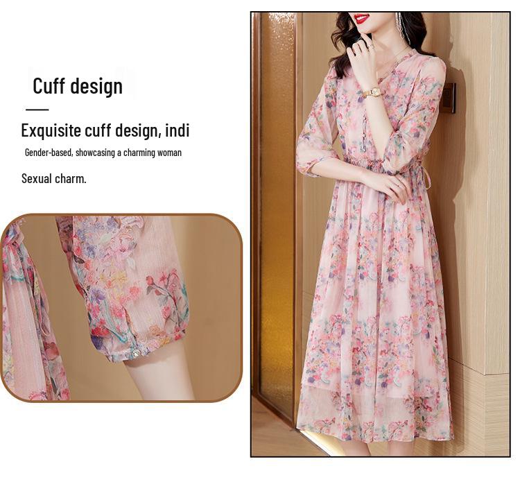 Elegant Floral Silk Summer Dress for Middle-Aged Women - 2026 Beach Vacation Style
