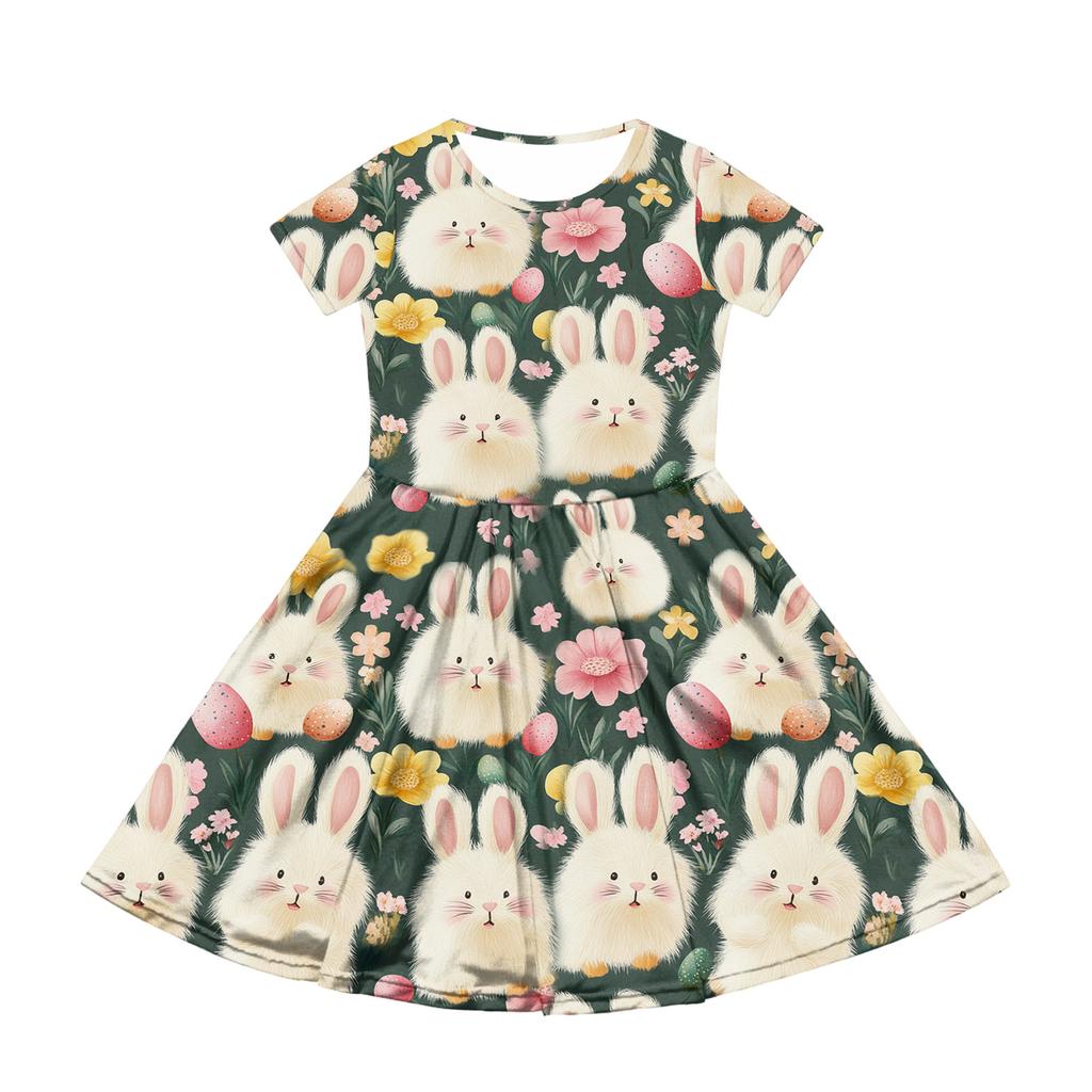Girl Summer Dress Color & Print Short Sleeve Dress With Pocket Casual Dress Shorts Sleeve Party Dress Easter Day