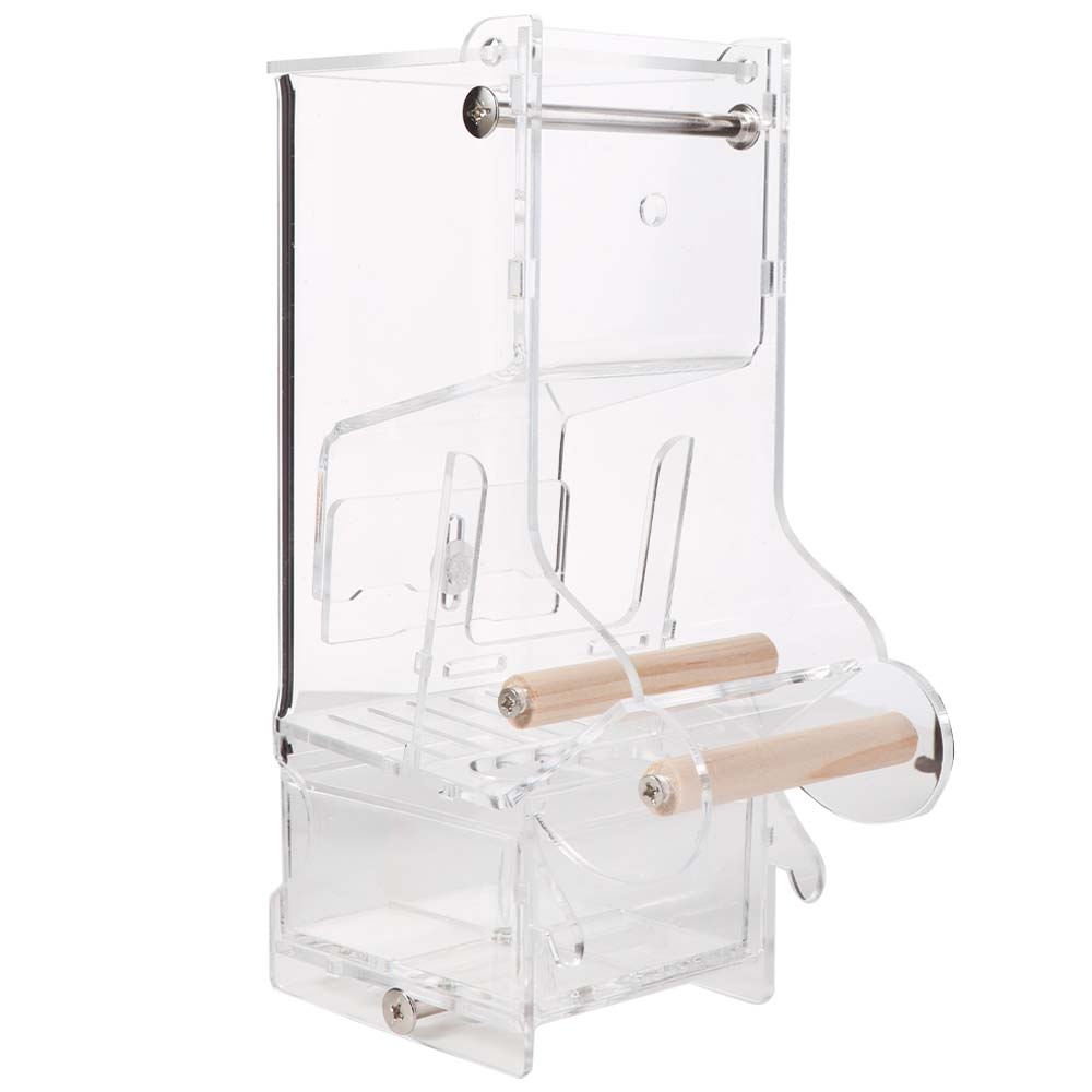 Adjustable Feeding Speed Automatic Bird Feeder Acrylic AntiSplash Parrot Feeder Convenient with Bottom Drawer