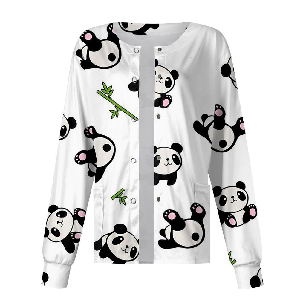 Women Long Sleeve Pattern Pocket Working Stand-up Collar Single-breasted Protective Overalls Cardigan Jacket Top