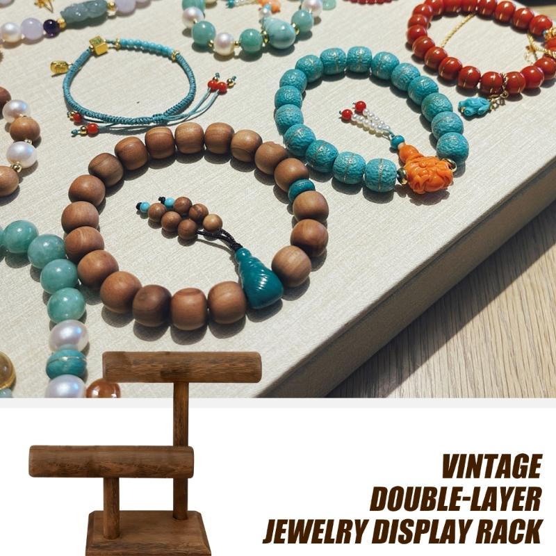 Houten Armbandhouder Displaystandaard Vintage Stijl Houten Sieraden Organizers met Dubbele Niveaus voor Armbanden en Meer