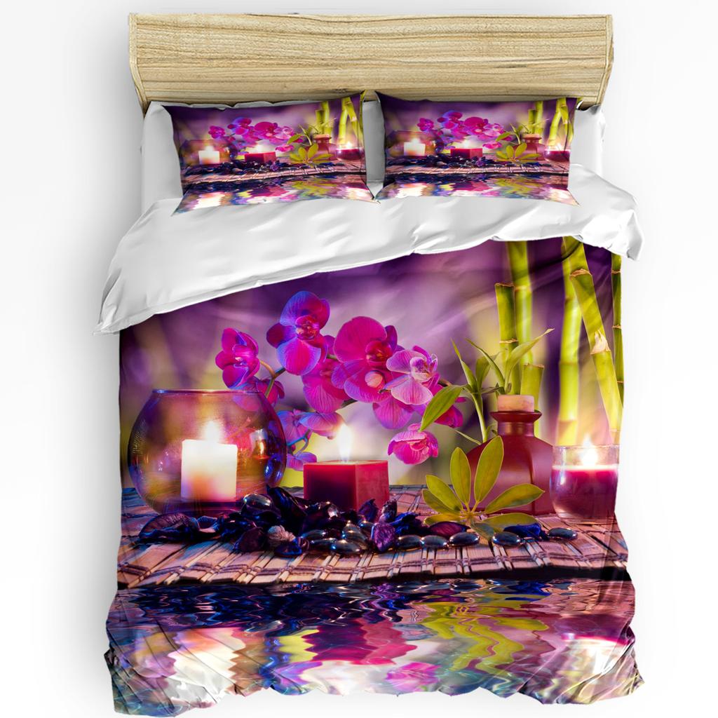 Orchid Stones Bamboo Zen Green 3pcs Bedding Set For Bedroom Double Bed Home Textile Duvet Cover Quilt Cover Pillowcase