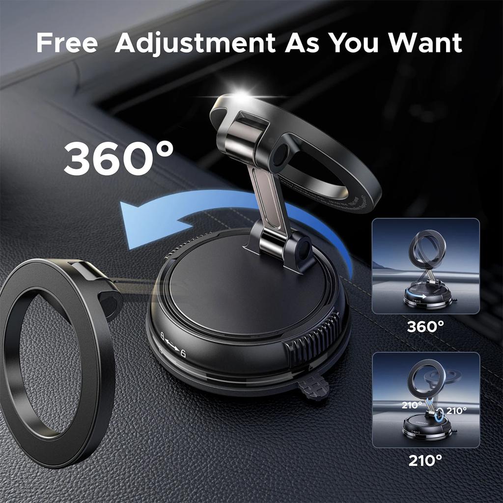 2026 Large bottom suction cup magnetic car phone holder compatible, 360 degree rotating vacuum suction cup car holder dashboard