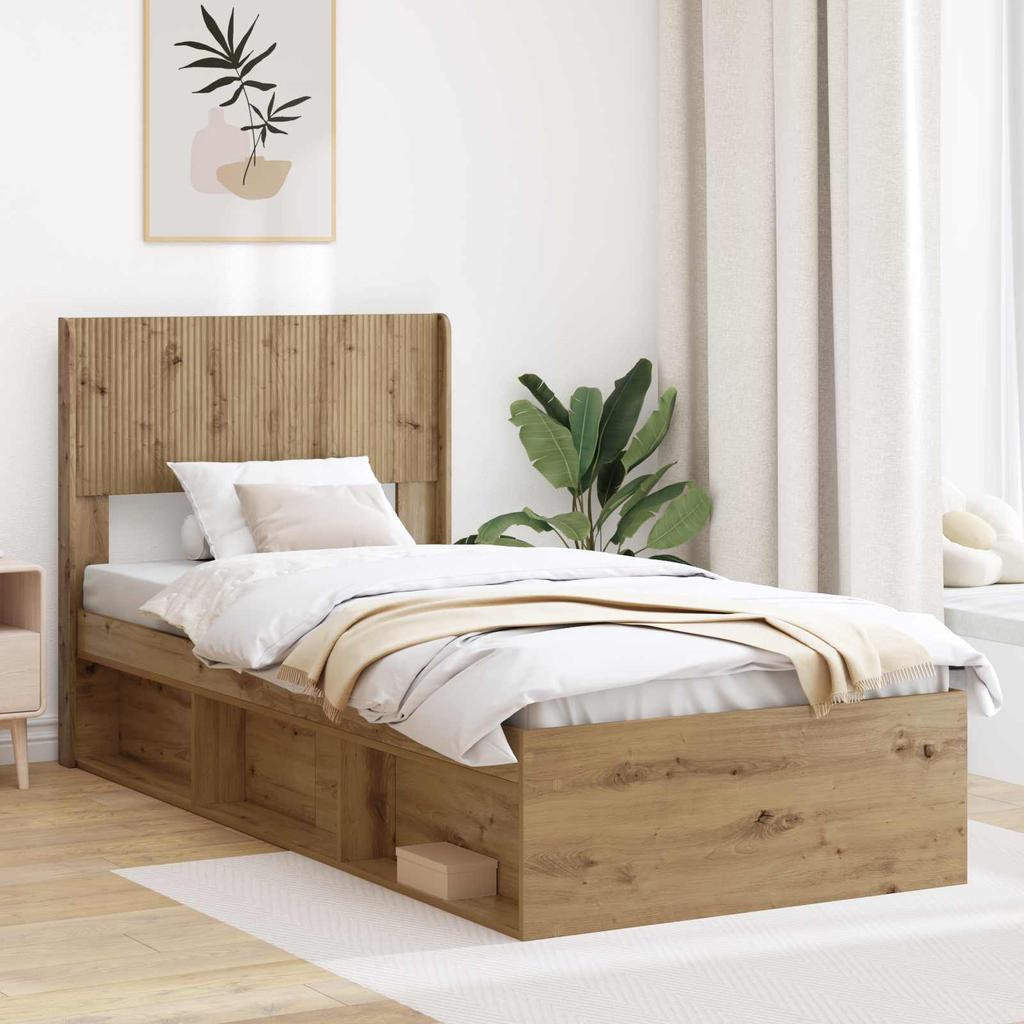 Bed Frame with Storage Space and Headboard Artisan Oak 75 x 190 cm