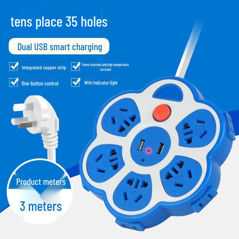 Creative USB Multi-Hole Power Strip with Anti-Leakage Socket for Dorm & Home