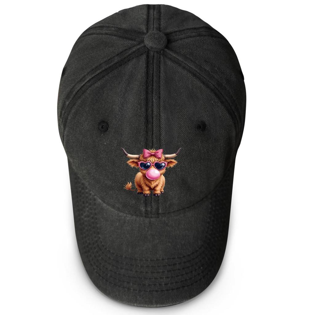 Cattle Bubble Gum Print Snapback Baseball Cap, Animal Mesh Hat Breathable Curved Brim Retro Casual Snapback Baseball Hat
