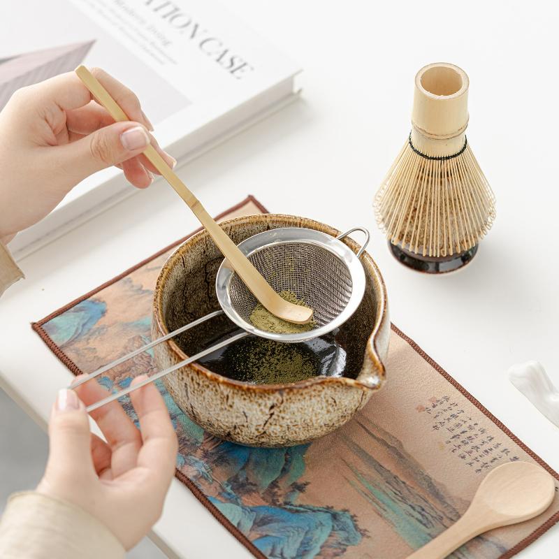 4/8PCS Japanese Matcha Tea Set Bowl with Pouring Spout Tea Ceremony Matcha Whisk and Bowl Tea-Making Tools Matcha Set Gift