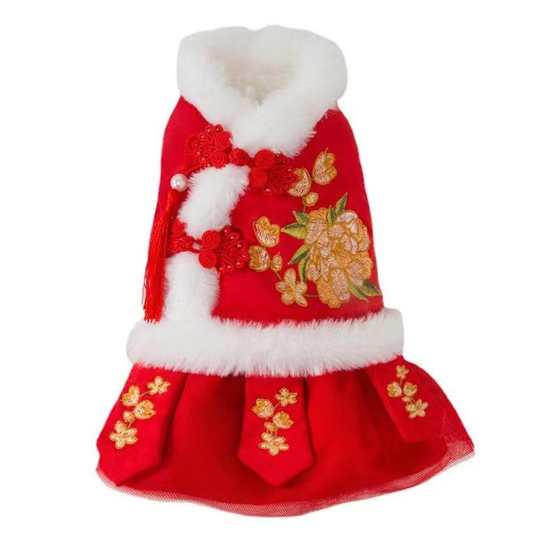 

Осенне-зимнее платье-тансюит для кошки, ребенка, котенка, щенка, собаки, юбка ханфу, праздничная одежда на китайский Новый год, новогодняя одежда для домашней собаки XL (recommended weight 11-6.5 kg)