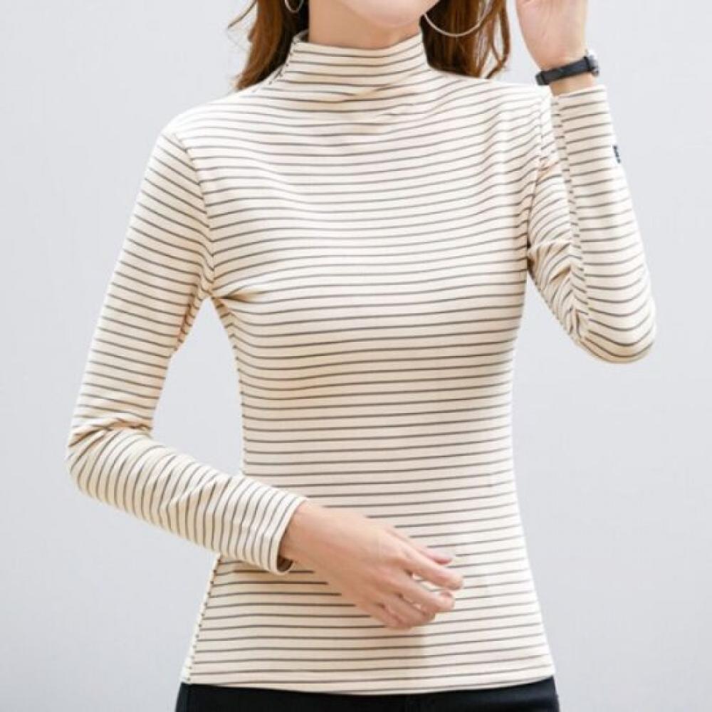 Navava Men S NT3023 STriped Mock Neck Long Sleeve T ShirT