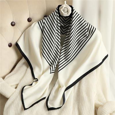 Casual Striped Scarf Women'S Travel Silk Scarf Sunscreen Shawl Twill Silk Large Square Scarf Fashion Shawl Headscarf
