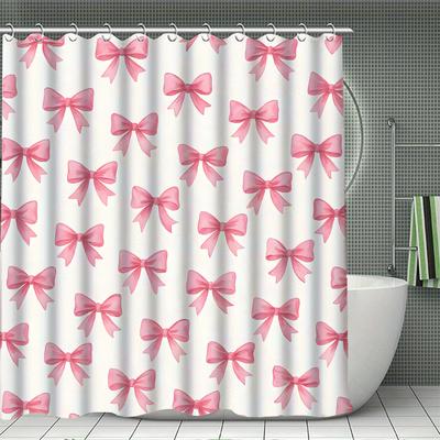 Set Tende da Doccia Carino Fiocco Rosa Stampa 3D Tessuto in Poliestere Impermeabile Tende da Bagno Arredo Bagno di Casa Con 12 Ganci