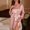 Mid-Sleeve Imitation Silk Women's Tassel Belted Bathrobe Summer Cardigan Pajamas