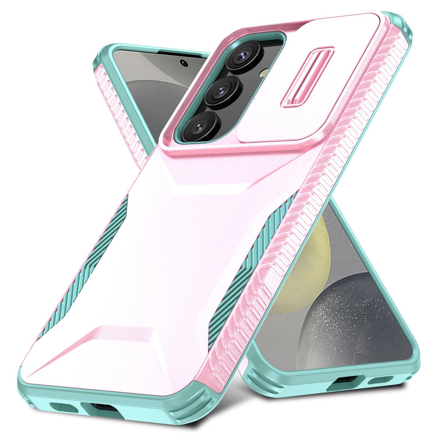 

For Samsung Galaxy S25/S24 Case Slide Lens Cover TPU+PC Phone Shell Pink/Grey Green