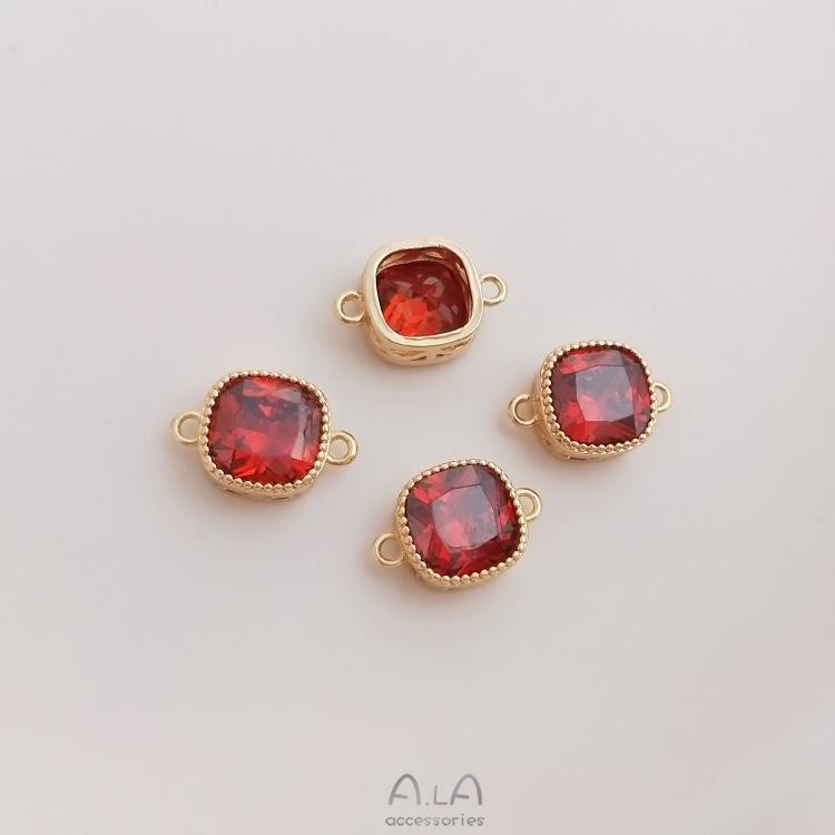 Color-Preserving 14K Gold-Plated Zircon Square Double Pendant for DIY Bracelets and Necklaces
