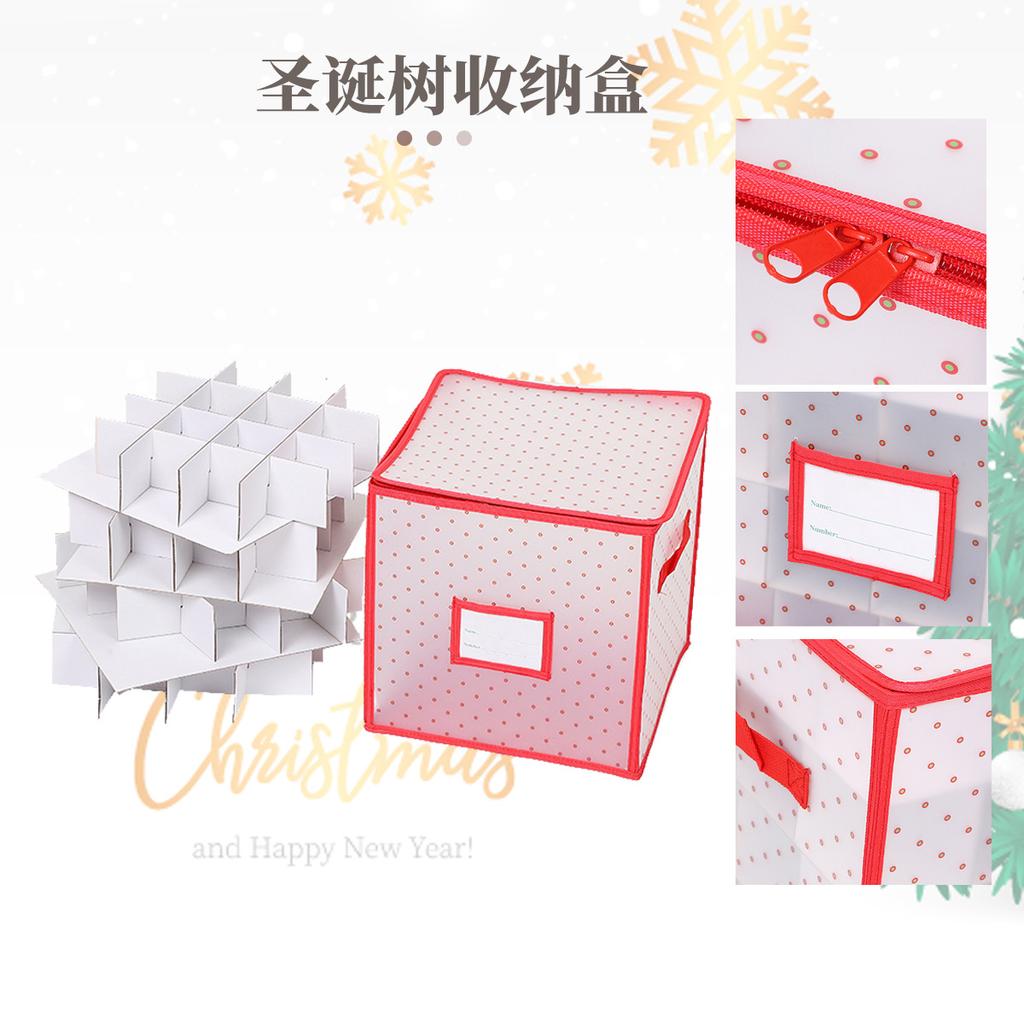 Christmas Ornament Storage Box with Adjustable Dividers, Store Up To 64 Christmas Ornaments,Plastic Xmas Box with Zipper Closure
