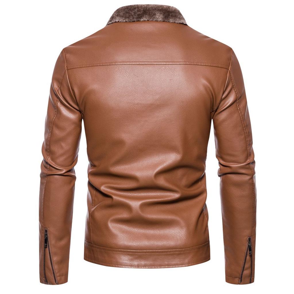Men's Business Leather Jacket Plus Velvet Winter New Men's Pu Leather Jacket Lapel