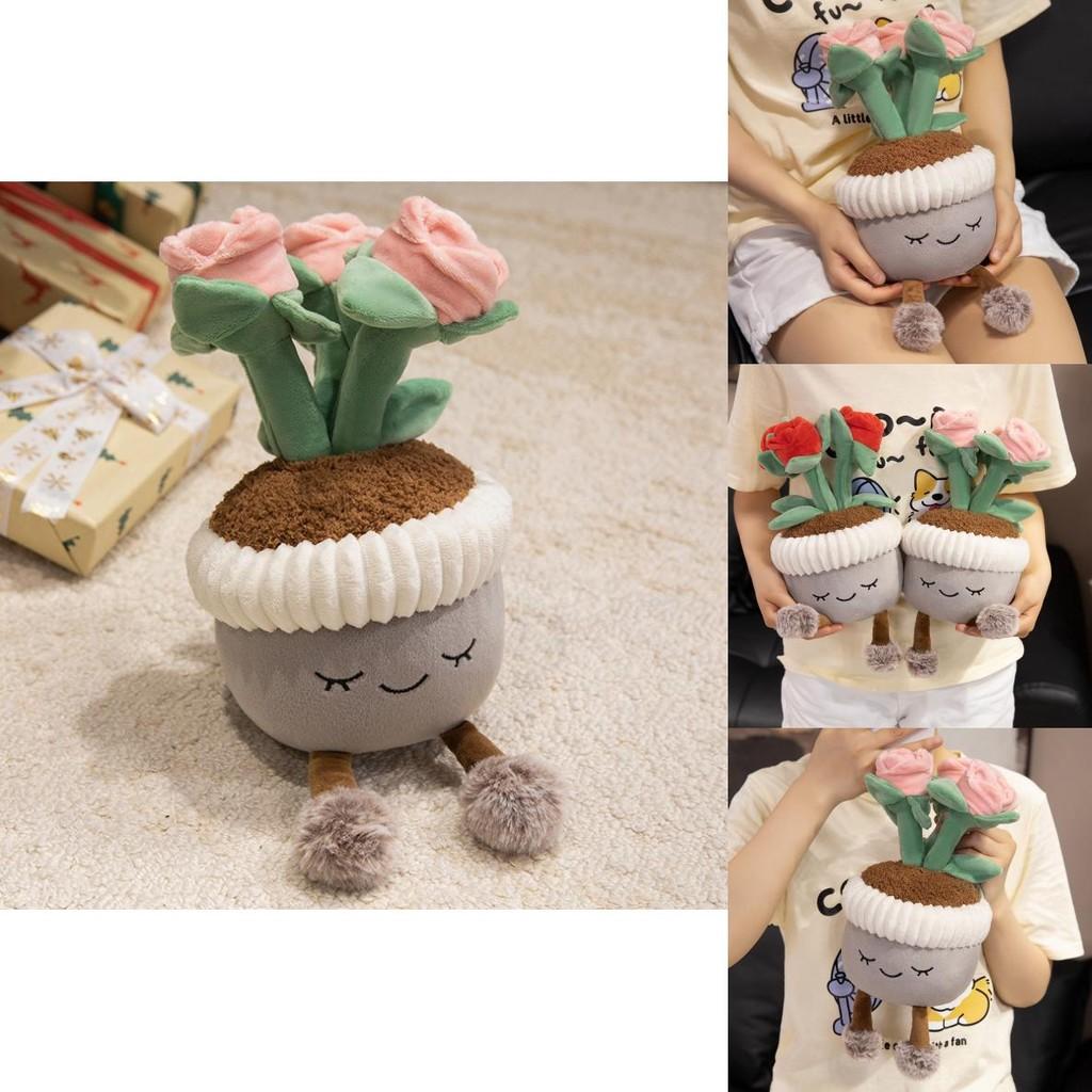 Plush Rose Flower Pot Plant Decor With Soft Pp Cotton For Living Room Ornament
