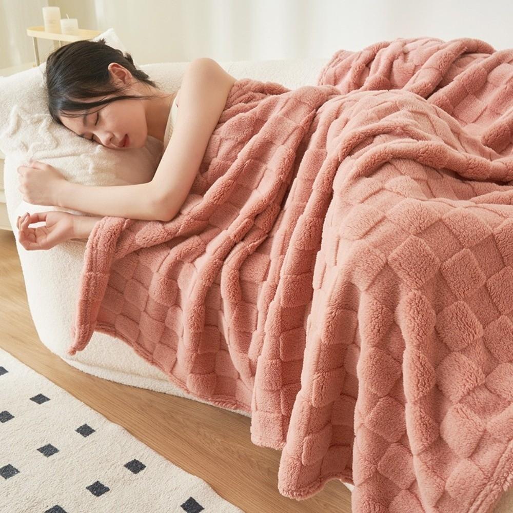 Solid Color Fleece Blanket Thick Warm Bed Blanket Travel Blanket Sofa Blanket  All Season