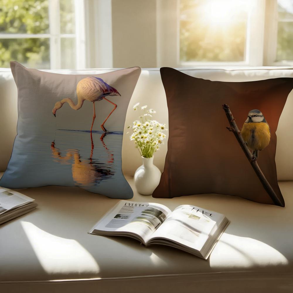 Vivid Photographs of Flying Birds Cushion Cover Pillowcase Antidustmite Invisible Zipper Short Plush Sofa Cushion