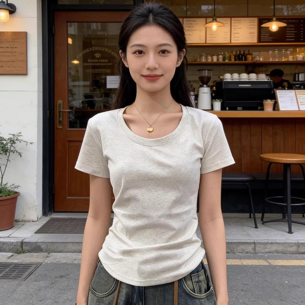 Women's Slim Fit Pure Cotton White Short-Sleeve T-Shirt - Round Neck, Versatile Basic Summer Top