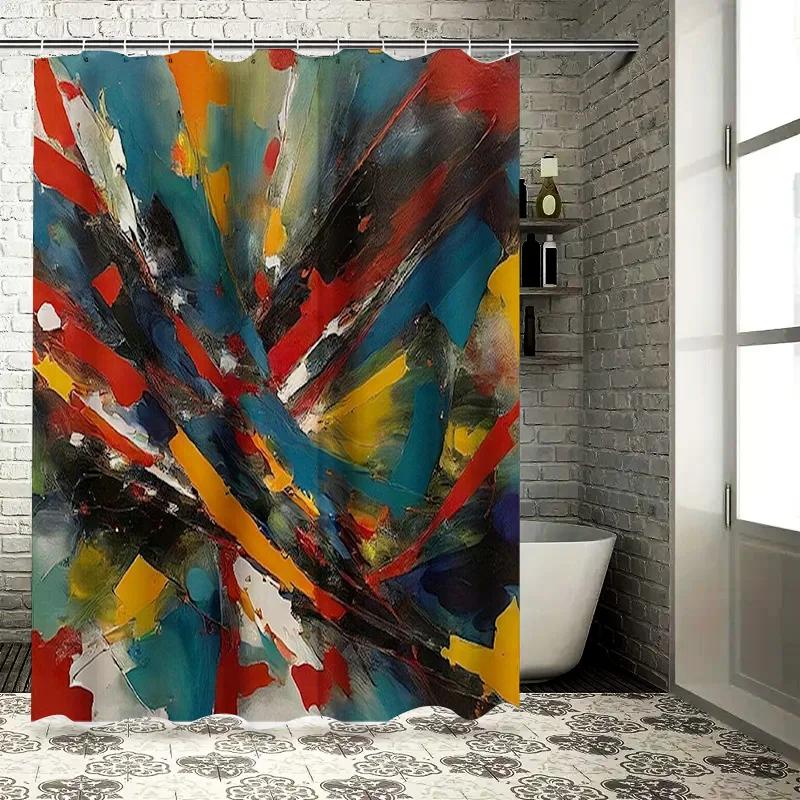

HBU23Modern Bathroom Decor Shower Curtain Fabric Waterproof with Abstract Art Print Blue Red Yellow White Black Design for HFu7$ 90x180cm