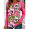 Women's Passionflower Print Long-Sleeved Loose-Fit Round Neck Top, Casual, Everyday, Stylish and Elegant