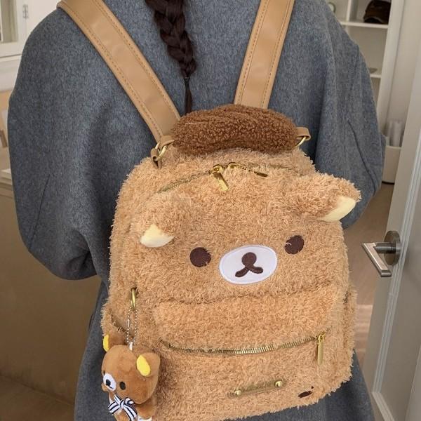 Schoolbag Japanese large-capacity portable backpack cartoon cute and relaxed bear backpack bag female niche design plush shoulder bag