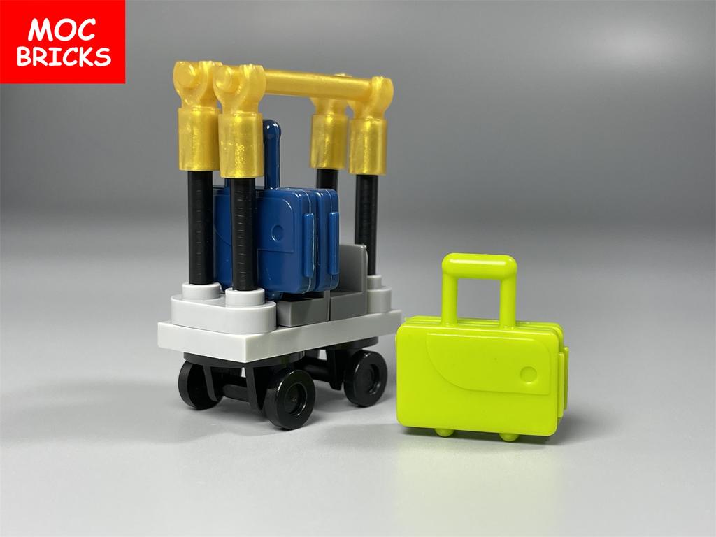 MOC Bricks Mini Hotel Luggage Car Cart Bag For City House Building Blocks Toys Children's Dolls Gifts