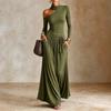 Women's Color Asymmetrical Off Shoulder Long Sleeve Casual Vacation Dress for Beach and Travel