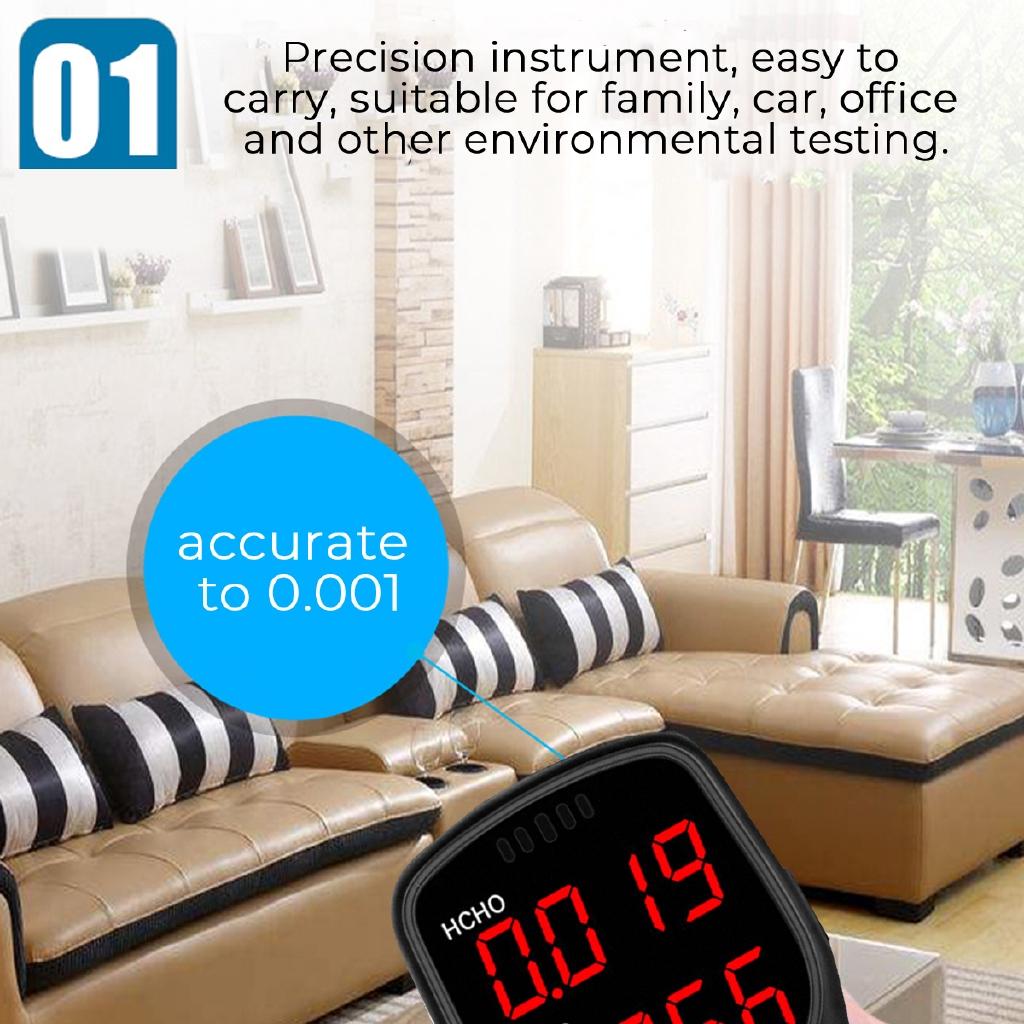 Black Portable Digital Formaldehyde Detector Air Quality Monitor HCHO TVOC Detector Gas Analyzer LCD Display Tester