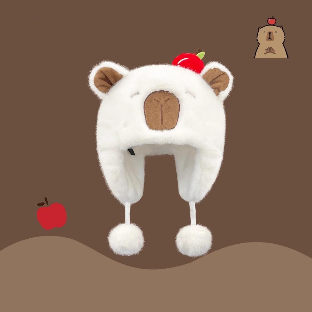 

Теплая Милая Шапка Капибара Мультяшная Плюшевая Шапка Мягкие Животные Уши Шапка Бини На Открытом Воздухе белый