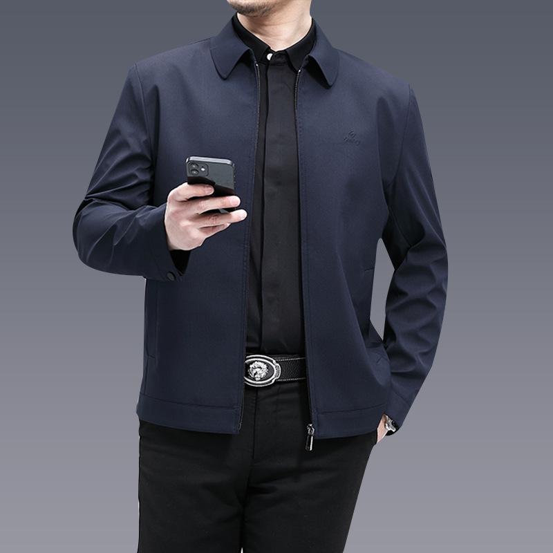 Middle-aged and Elderly Casual Lapel Jacket Spring and Autumn Daddy Wear Solid Color Outing Long Sleeve Jacket Solid Color Jacket
