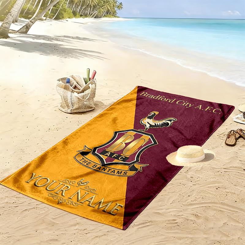 Name Custom Bradford City FC Print Beach Towel, Large Soft Quick Dry Towel for Beach Camping Swimming