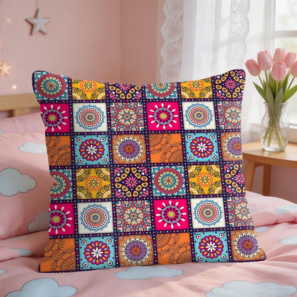 Vintage Bohemian Floral Grid Cushion Cover Short Plush Pillow Case Room Sofa Cushion Covers Home Decor Funda
