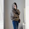 2022 Damen Grau Kapuzen Cropped Petite Flauschige Strickjacke Hoodie Jacke