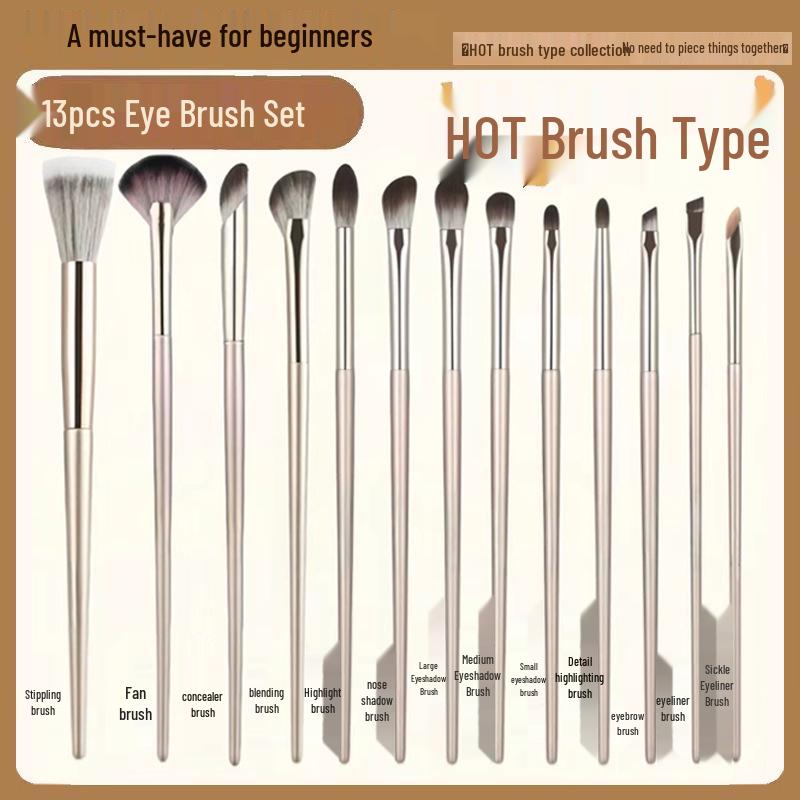 13-Piece Gilded Makeup Brush Set: Soft Hair Eye & Eyeshadow Brushes