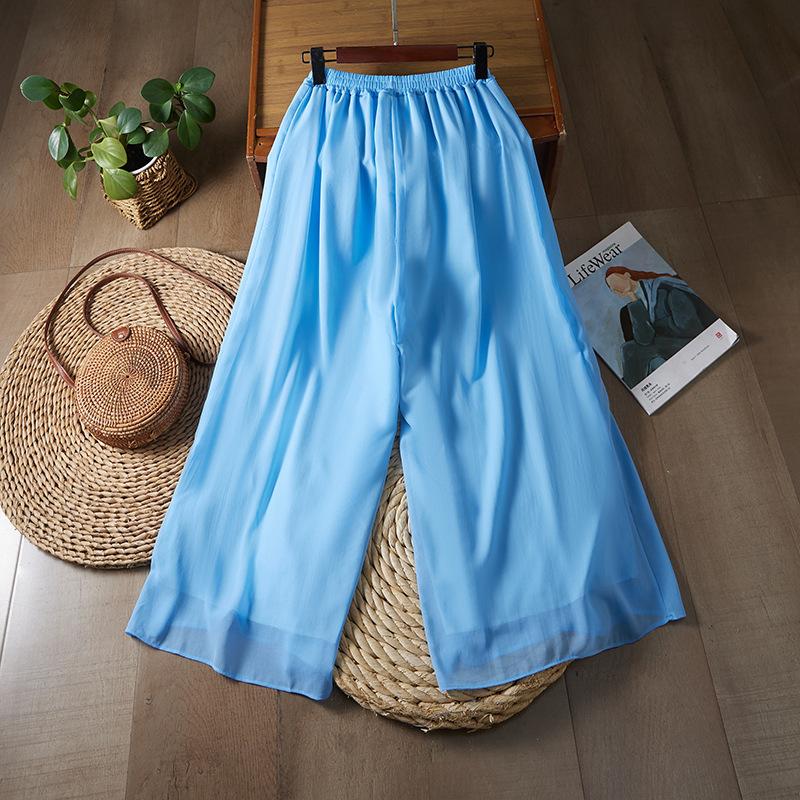 Pantaloni retrò a doppio strato nuovi ricamati a gamba larga a vita alta culottes Tang