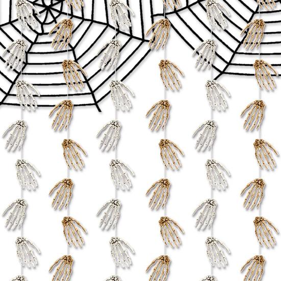 6 Strings Skeleton Hands Garland Paper Human Hand Bone Streamers Halloween Hanging Swirls Banner Decoration for Wall Door Indoor Outdoor Decor