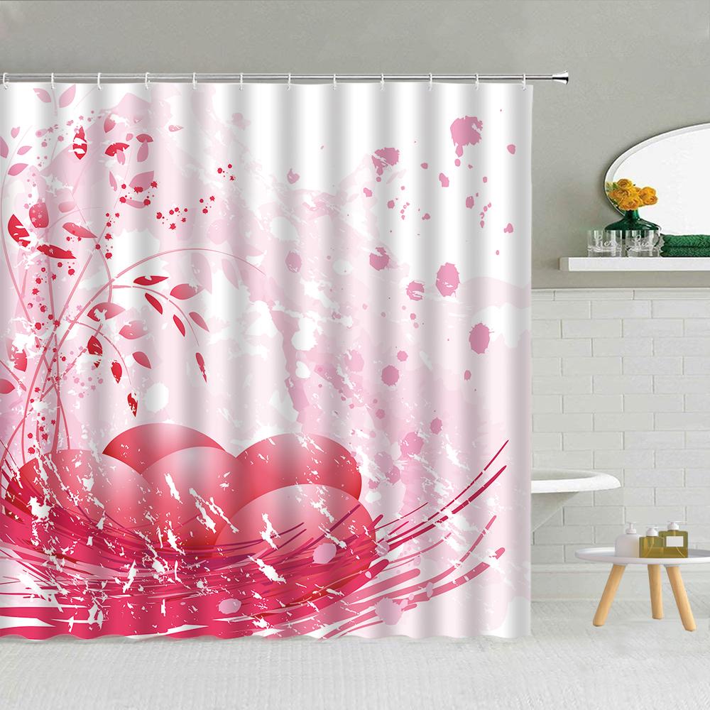 Floral Shower Curtain, Spring Nature Theme Cherry Blossom Bathroom Decor Polyester Fabric Waterproof Bath Curtain with Hooks