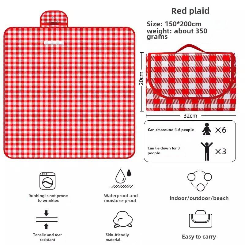 

Влагостойкий коврик для пикника: Утолщенный, складной, большой, портативный, клетчатый дизайн Ins Style для использования на открытом воздухе 200x300 cm