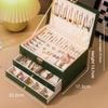Luxury Three-Layer Jewelry Storage Box Vintage Flip PU Case High-End Ring Earring Necklace Organizer with Removable Dividers