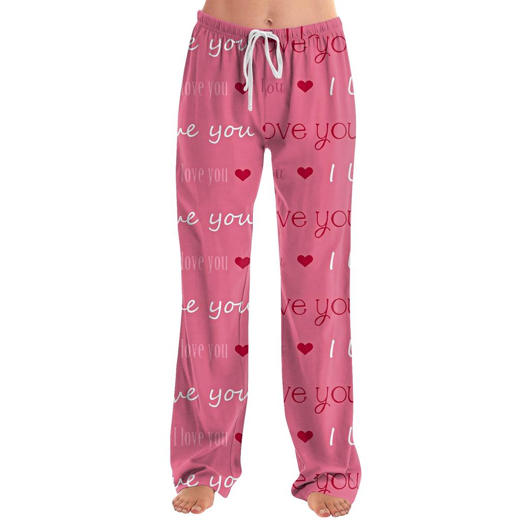 Womens Pajama Pants Sleepwear Casual Drawstring Elastic Waist Pants Comfy Straight Yoga Loose Trousers