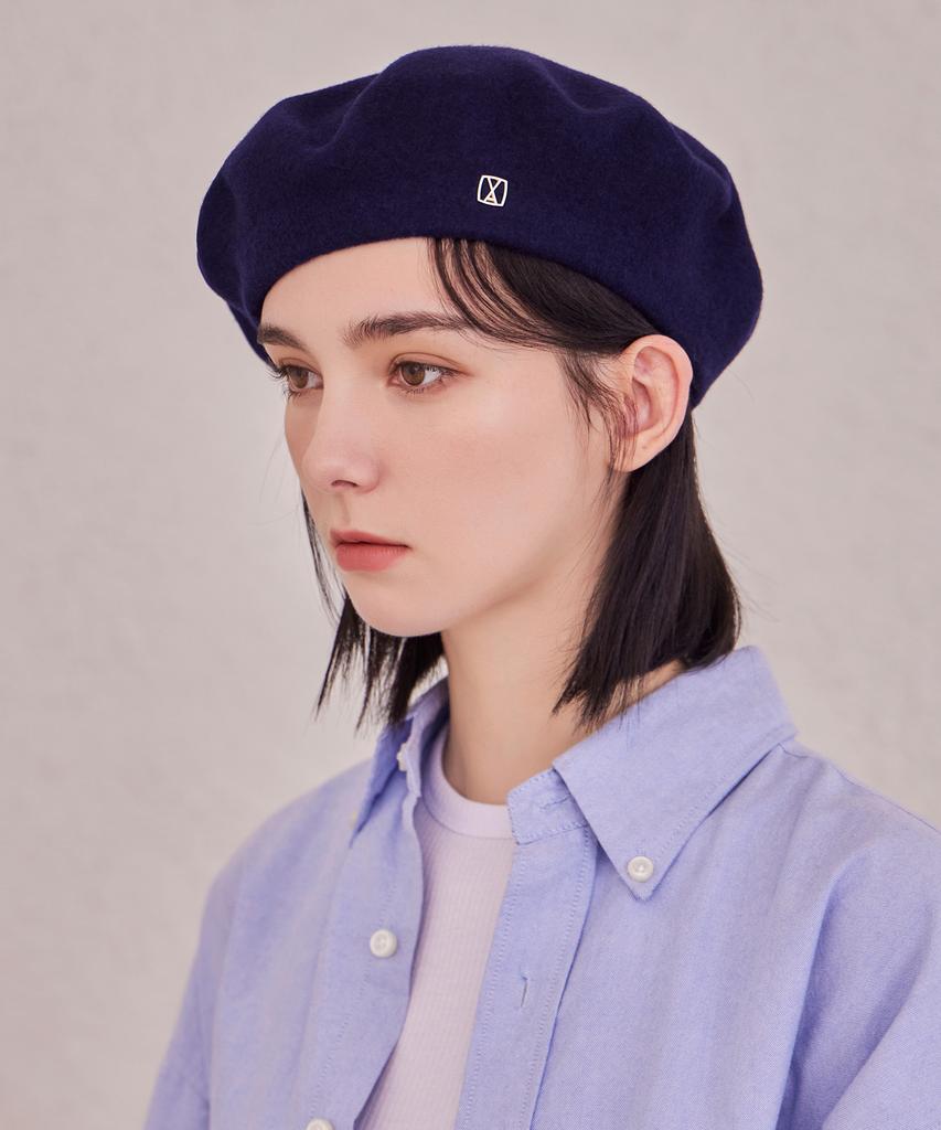 Bajal Va Square Studded Wool Beret Navy