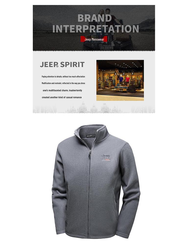 Jeep 2025 Men's Plus Velvet Fleece Zipper Hoodie Cardigan, Casual Autumn/Winter Long Sleeve Jacket