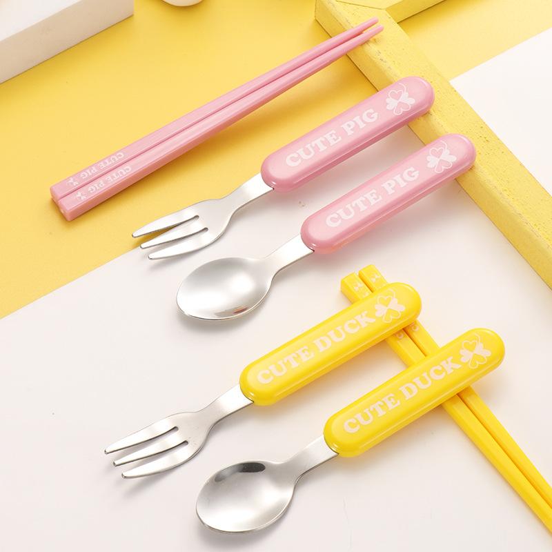 Cartoon Baby Cutlery Set Spoon Fork Chopsticks Dinnerware Sets Baby Tableware Stainless Steel Eco-Friendly Home School