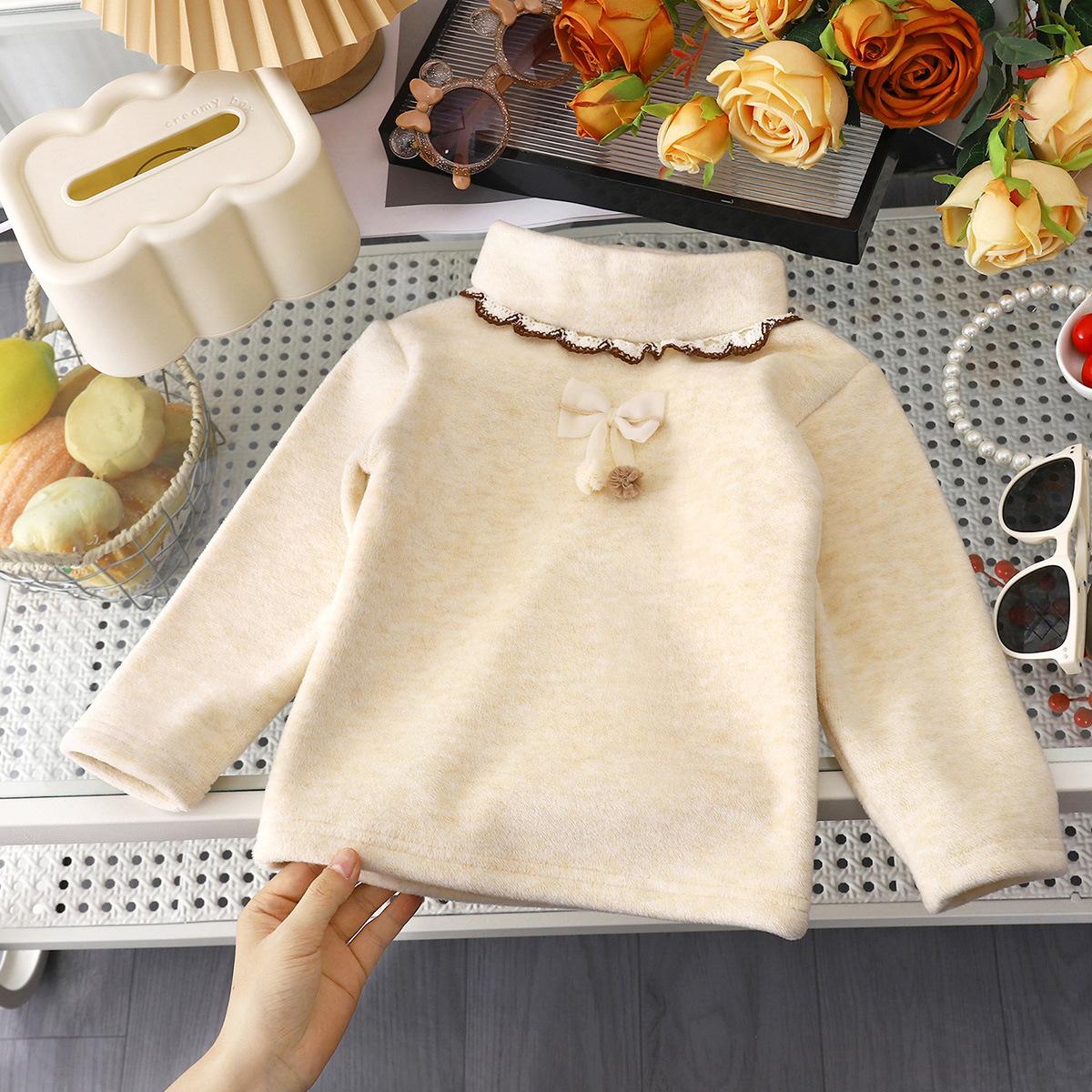 

Девичьи осенне-зимние флисовые базовые рубашки для детей с высоким воротником, теплые плотные топы 150cm абрикосовый