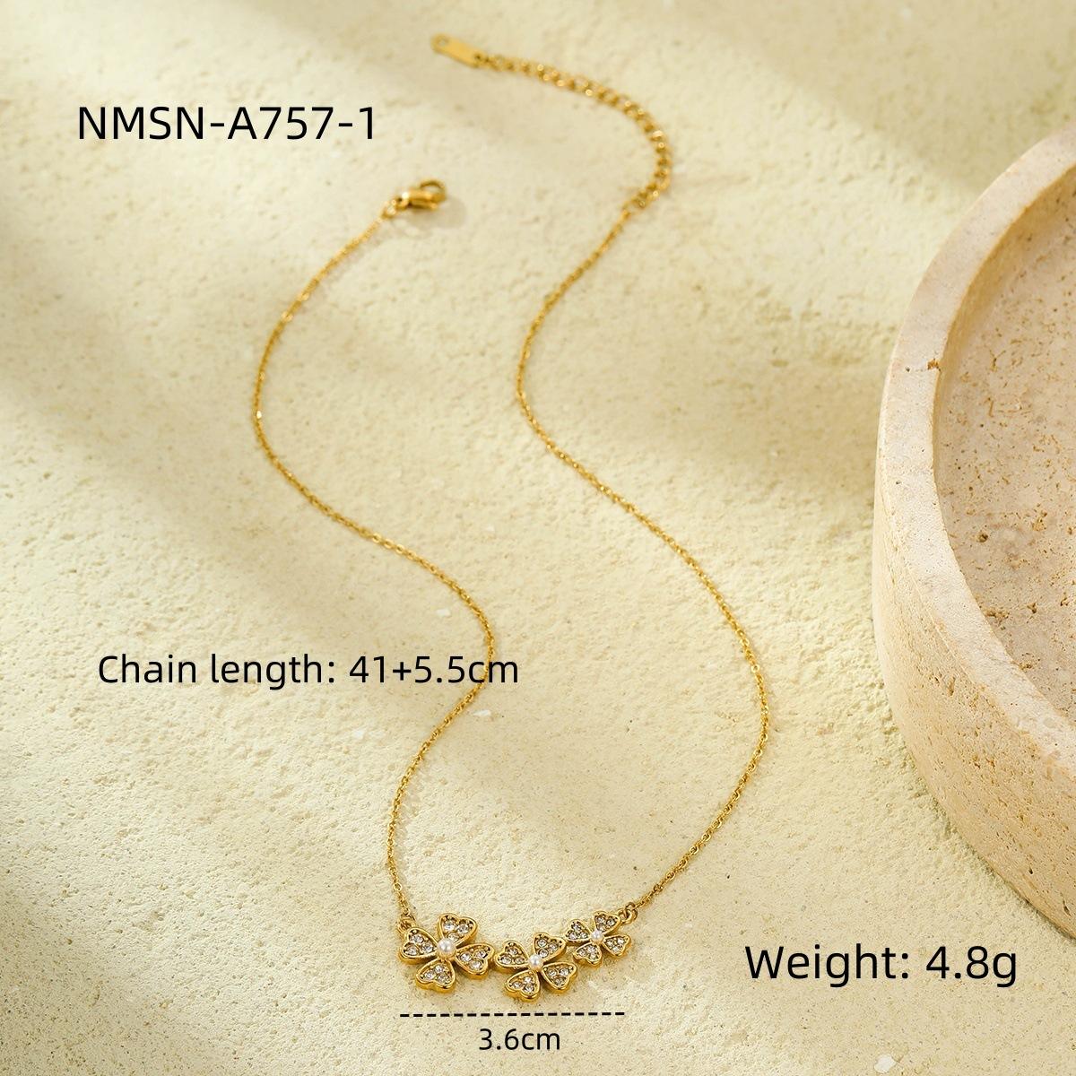 GEMCHIC Women s Luxury Titanium Steel Zircon Clover Pearl Pendant Necklace