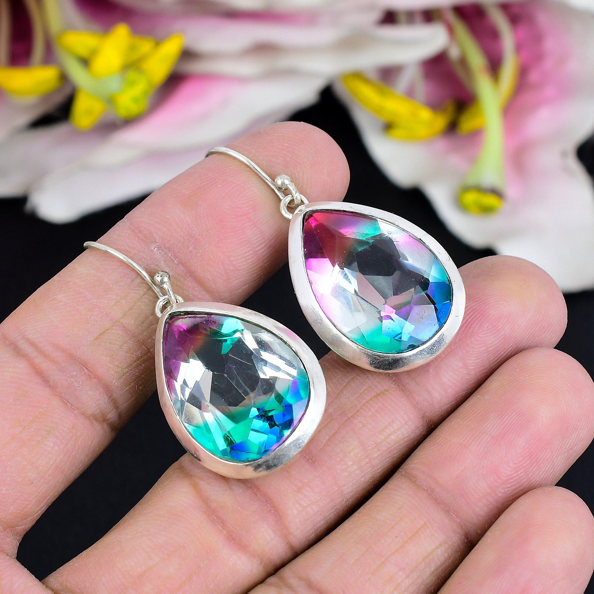 

Bi-Color Tourmaline Gemstone 925 Sterling Silver Jewelry Earring 1.77 KG-1790