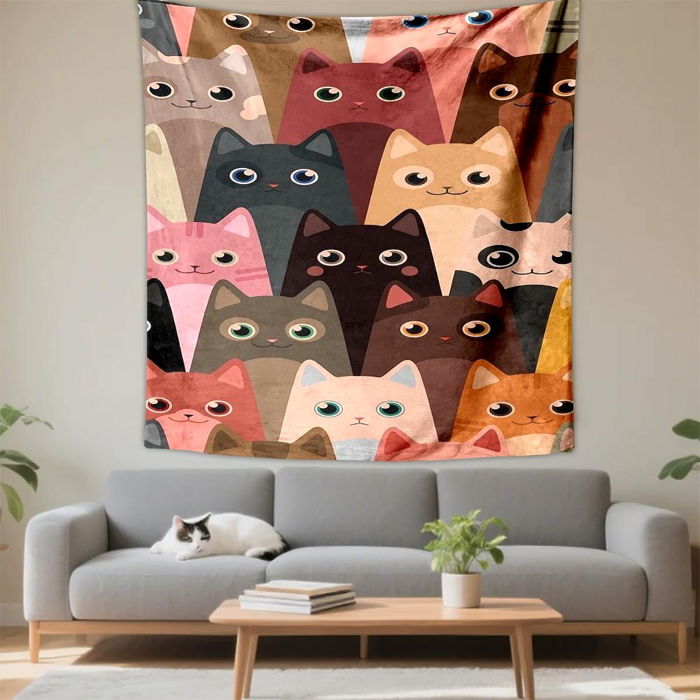 Colorful cartoon cats pattern cute design Patterned tapestry for bedroom and living room home decor